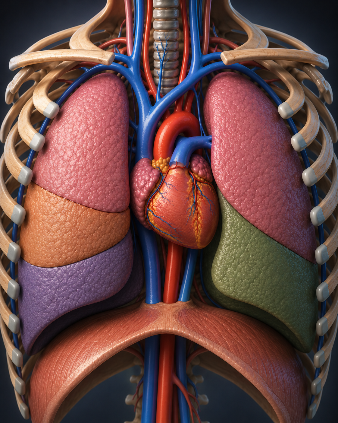 Ilustración anatómica de los lóbulos pulmonares, ejemplo de material desarrollado por TERVEZE